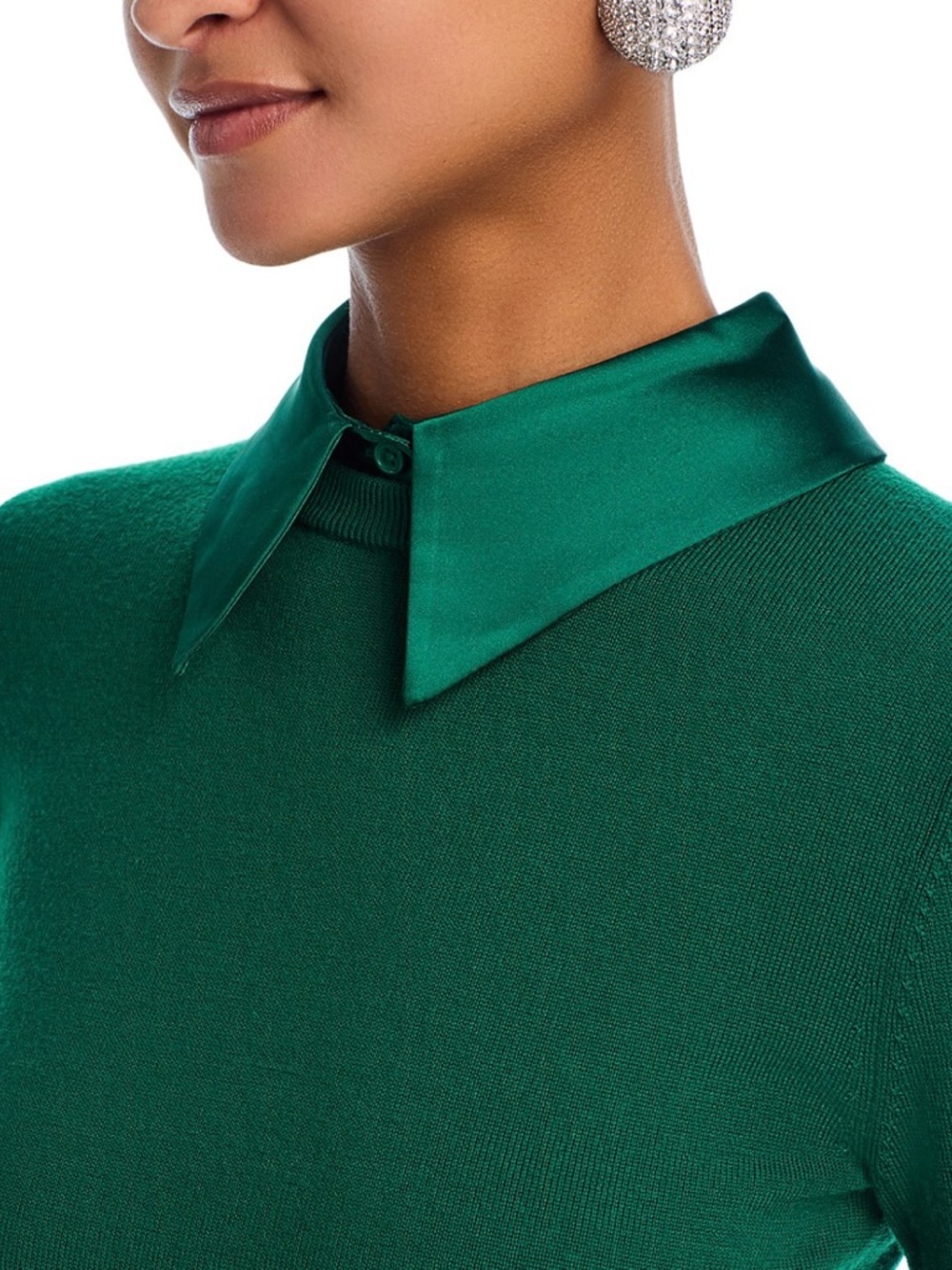 Alice and Olivia Emerald Green Long-Sleeve Sweater with Collar - Picture 4 of 4